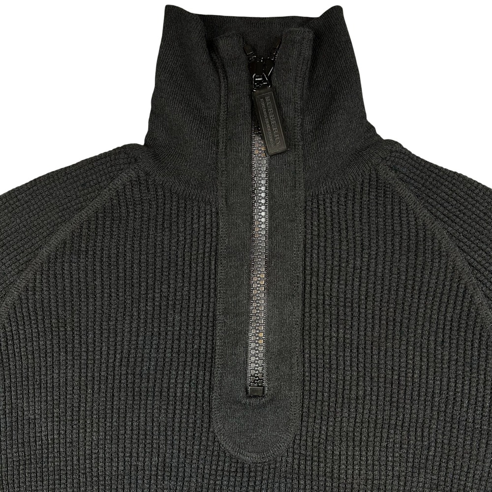Vintage Burberry Tactical Quarter-Zip Ribbed Knit Wool Sweater Black Men's M - Picture 5 of 10